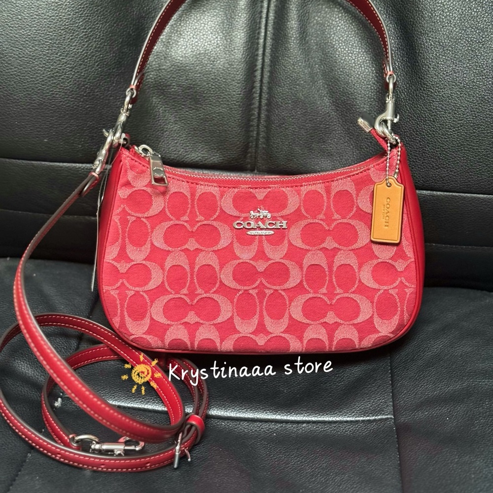 NWT Coach Teri Shoulder Bag In Signature Denim CDE43 denim/Silver/True Red